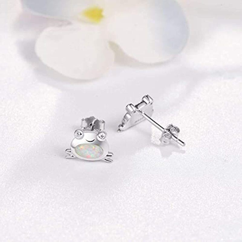 Sterling Silver Opal Frog Stud Earrings-5