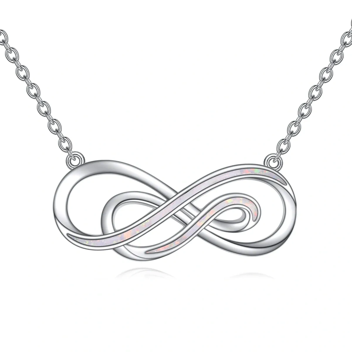 Sterling Silver Opal Infinity Symbol Pendant Necklace-1