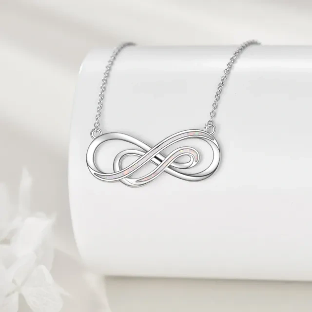 Sterling Silver Opal Infinity Symbol Pendant Necklace-3