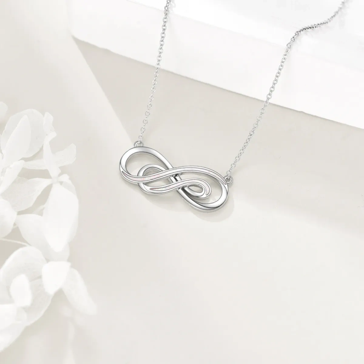 Sterling Silver Opal Infinity Symbol Pendant Necklace-4