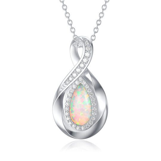 Sterling Silber Cubic Zirkonia & Opal Unendlichkeit Symbol Anhänger Halskette