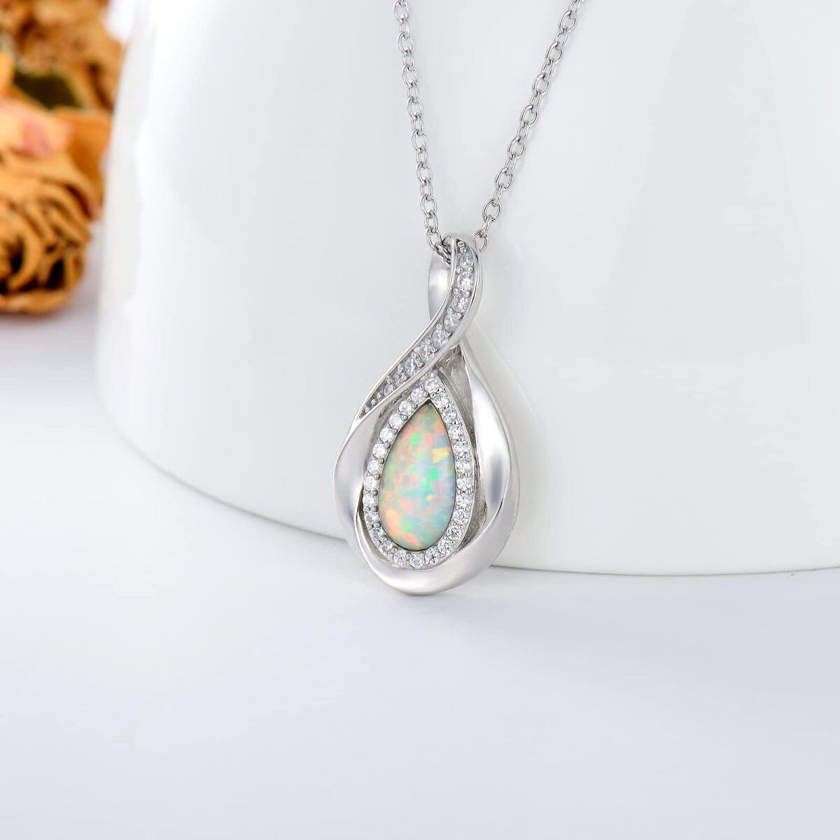 Sterling Silver Cubic Zirconia & Opal Infinity Symbol Pendant Necklace-3