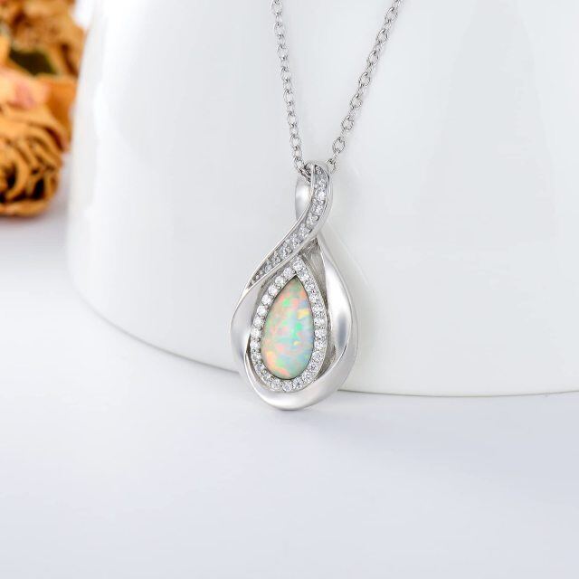 Sterling Silver Cubic Zirconia & Opal Infinity Symbol Pendant Necklace-3