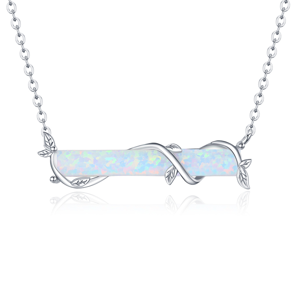 Sterling Silver Opal Ivy Bar Necklace-1
