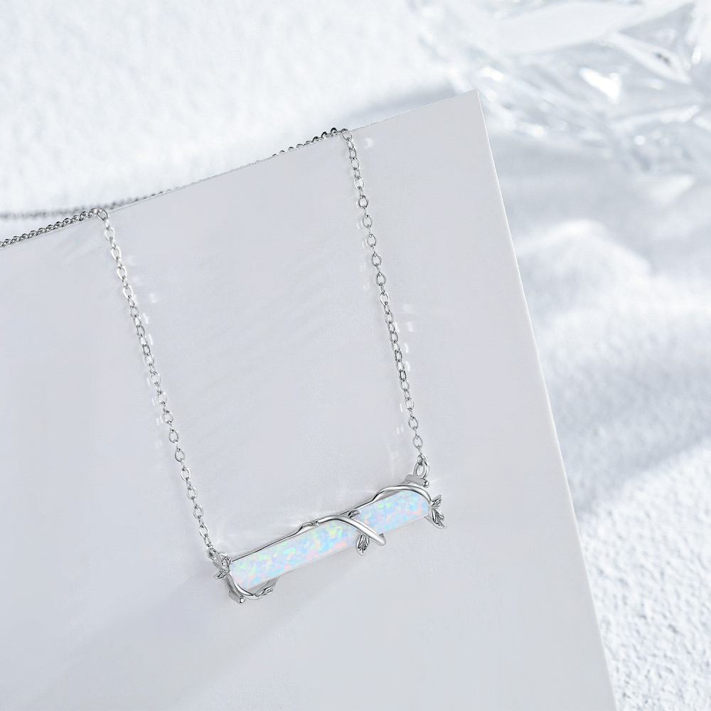 Sterling Silver Opal Ivy Bar Necklace-3