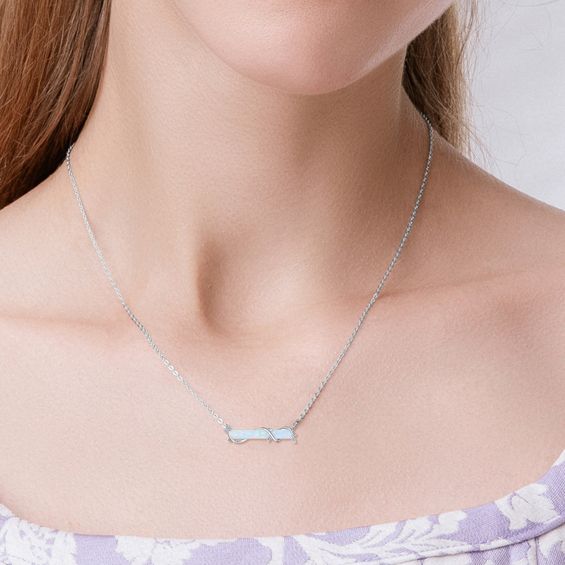 Sterling Silver Opal Ivy Bar Necklace-4