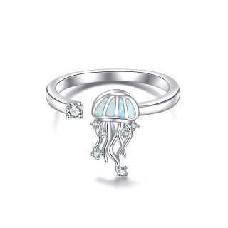 Sterling Silver Opal Jellyfish Open Ring-25