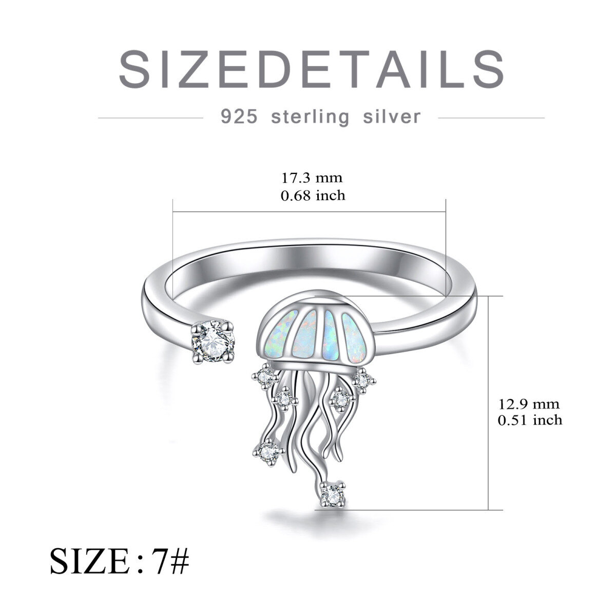 Sterling Silber Opal Qualle offener Ring-5