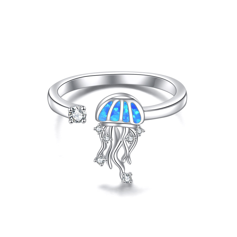 Sterling Silver Opal Jellyfish Open Ring-17