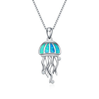 Sterling Silver Opal Jellyfish Pendant Necklace-5