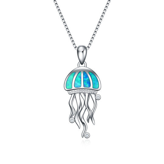 Sterling Silver Opal Jellyfish Pendant Necklace