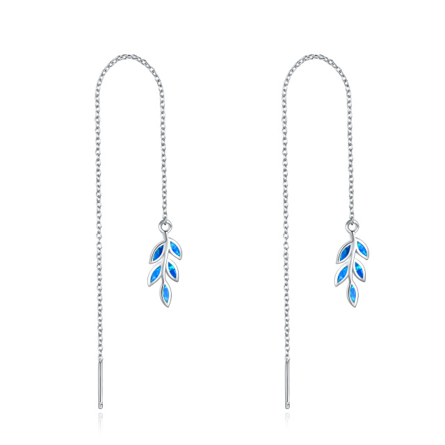 Sterling Silver Opal Leaves Drop Earrings-1