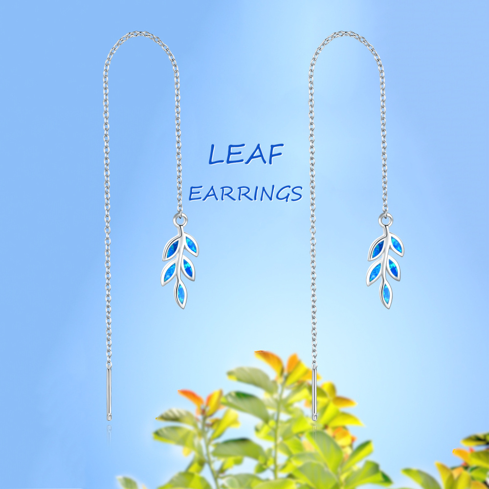 Sterling Silver Opal Leaves Drop Earrings-5