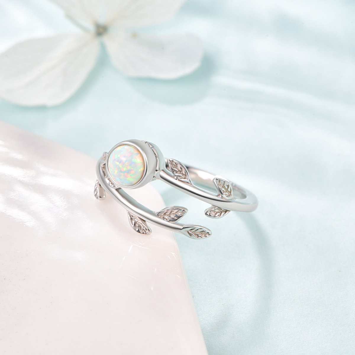 Bague en argent Sterling Opal Leaves Spinner Ring-4