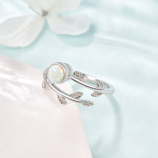 Sterling Silver Opal Leaves Spinner Ring-4