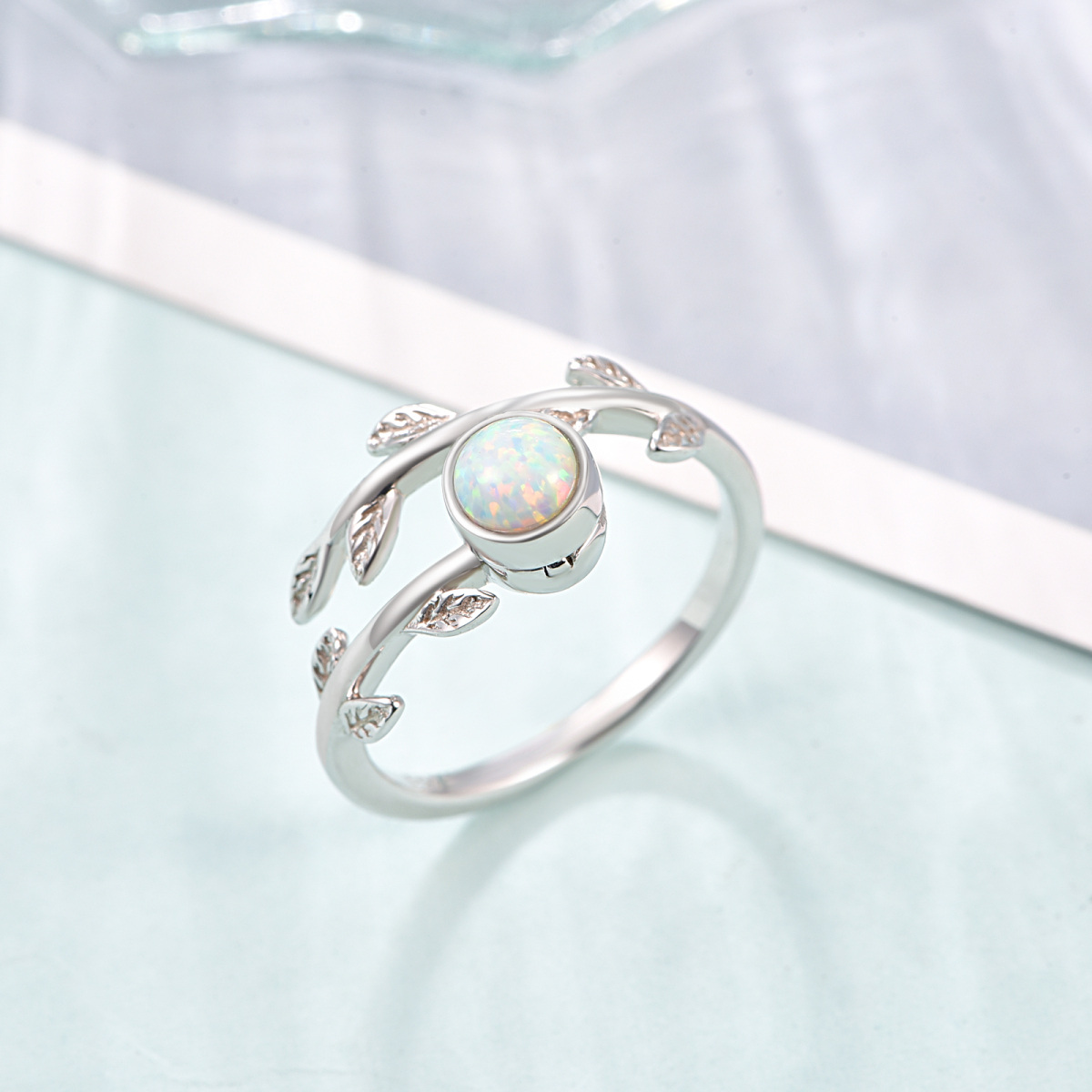 Bague en argent Sterling Opal Leaves Spinner Ring-5