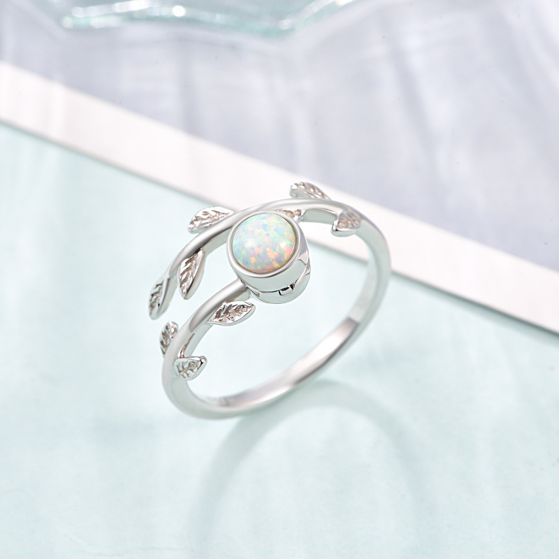 Sterling Silver Opal Leaves Spinner Ring-5