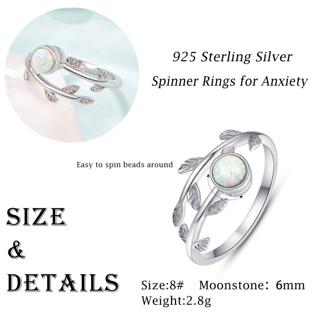 Sterling Silver Opal Leaves Spinner Ring-6