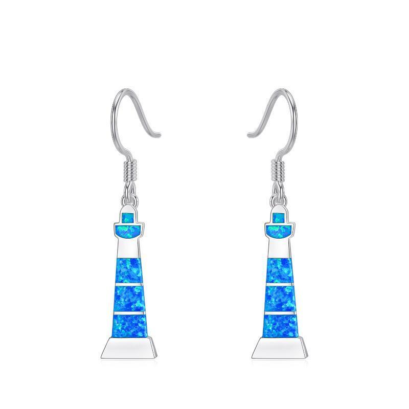 Sterling Silver Opal Lighthouse Drop Earrings-1