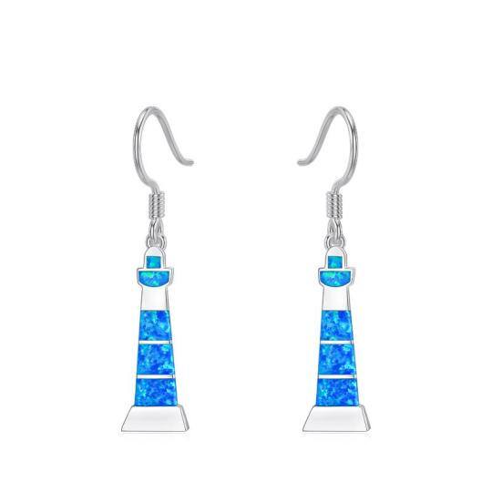 Sterling Silver Opal Lighthouse Drop Earrings-1