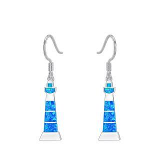 Sterling Silver Opal Lighthouse Drop Earrings-57