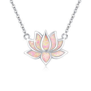 Sterling Silver Opal Lotus Pendant Necklace-32