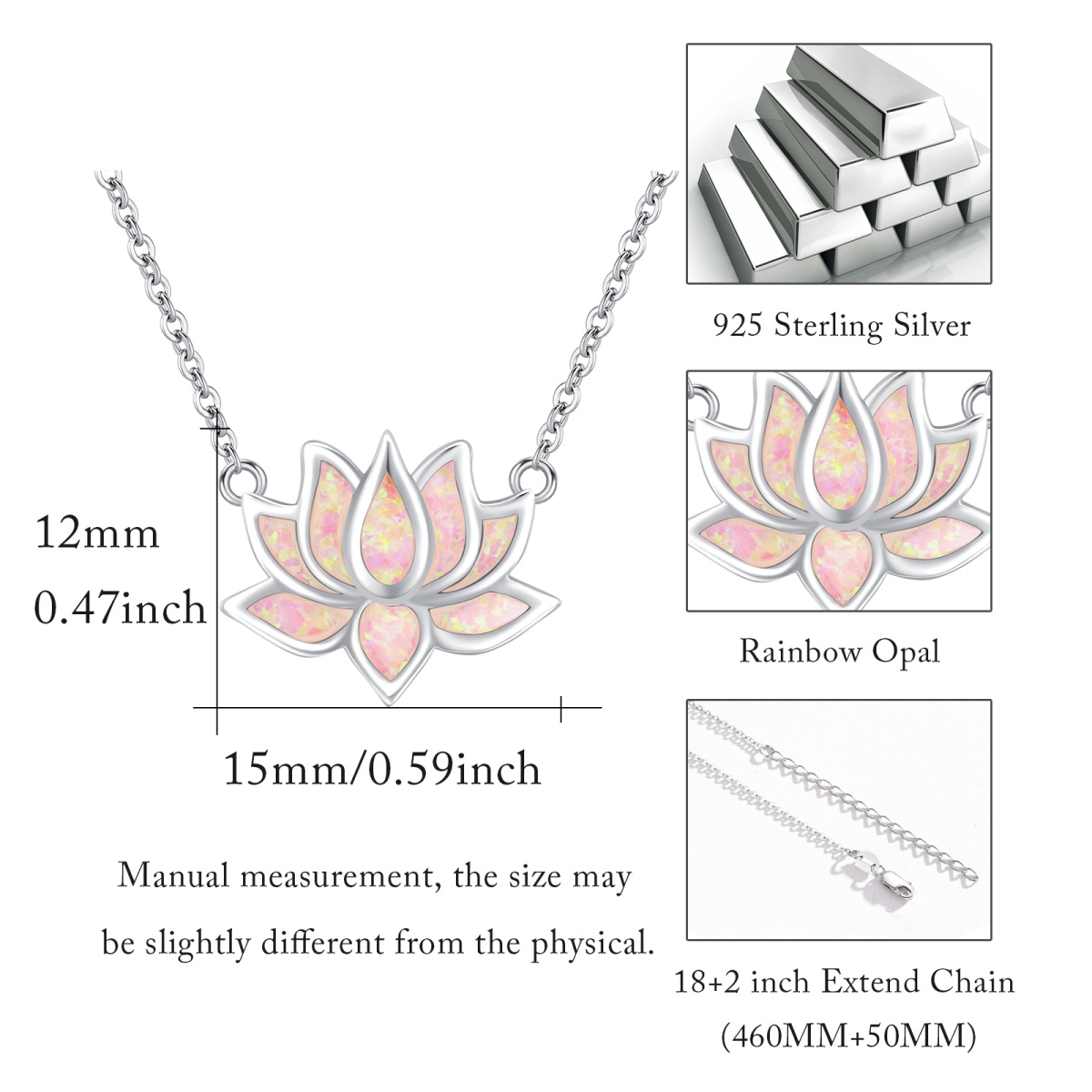 Sterling Silver Opal Lotus Pendant Necklace-6