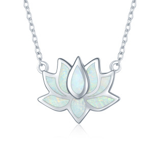 Sterling Silver Opal Lotus Pendant Necklace for Women-3