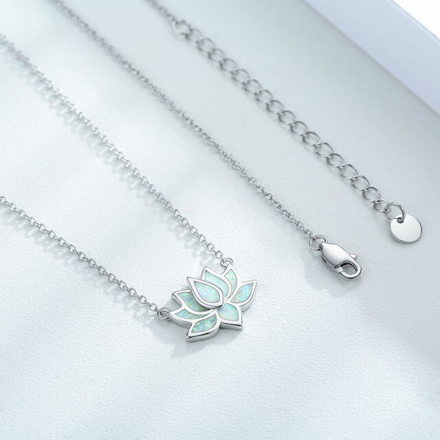 Sterling Silver Opal Lotus Pendant Necklace for Women-3