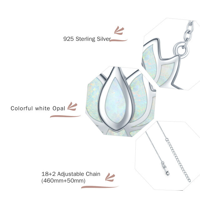 Halskette mit Lotus-Anhänger aus Sterlingsilber mit Opal für Damen-4