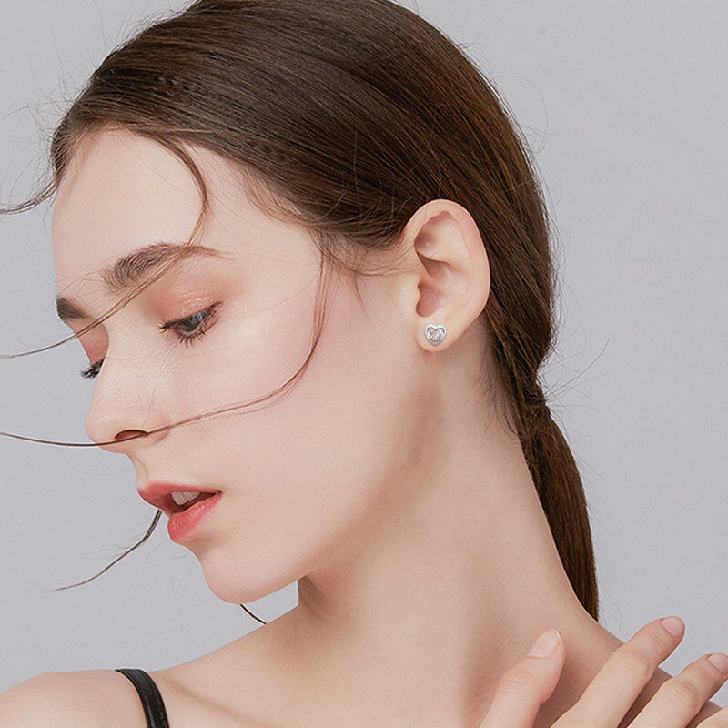 Sterling Silver Opal Horse & Heart Stud Earrings-2