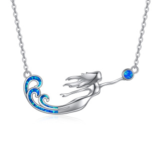 Sterling Silver Opal Mermaid Pendant Necklace-2