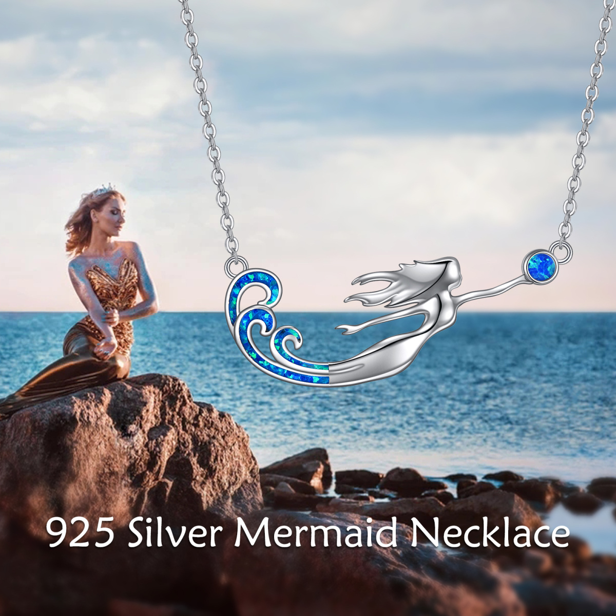 Sterling Silver Opal Mermaid Pendant Necklace-6