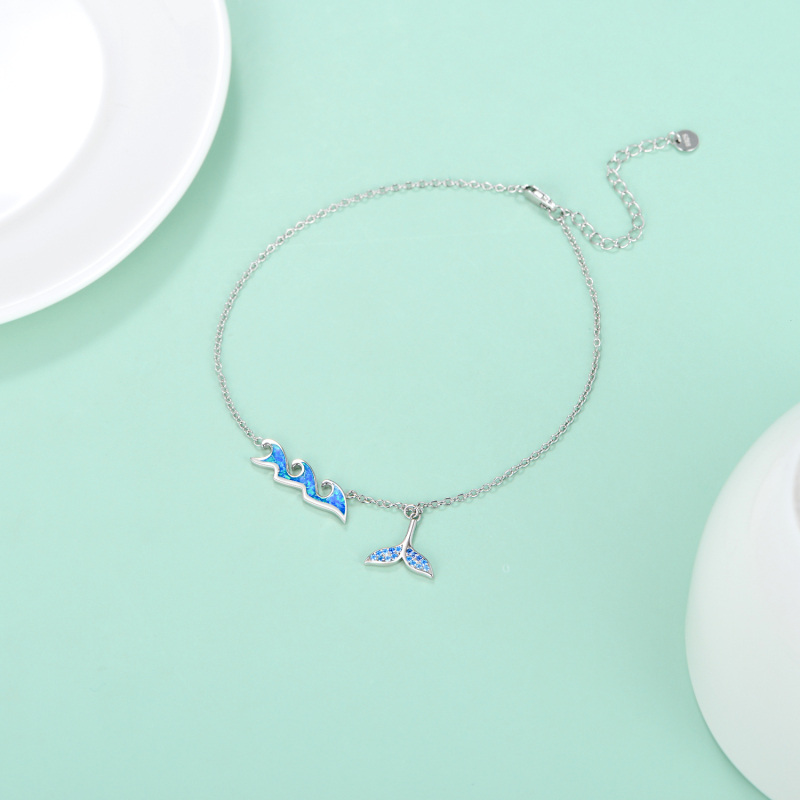 Sterling Silver Opal Mermaid Single Layer Charm Anklet-3