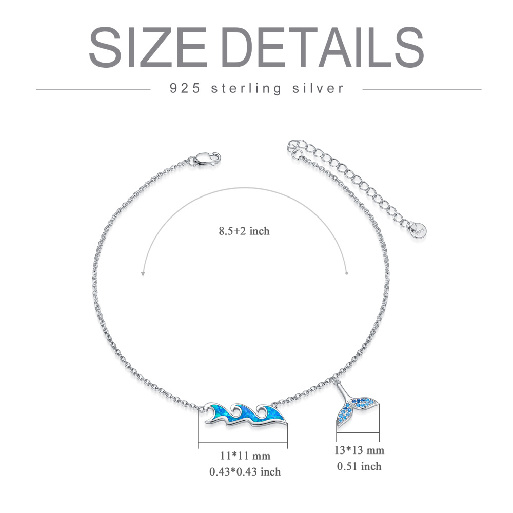 Sterling Silver Opal Mermaid Single Layer Charm Anklet-5
