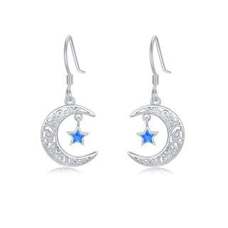 Sterling Silver Opal Moon Drop Earrings-20