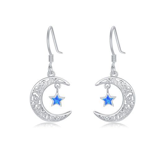 Sterling Silver Opal Moon Drop Earrings