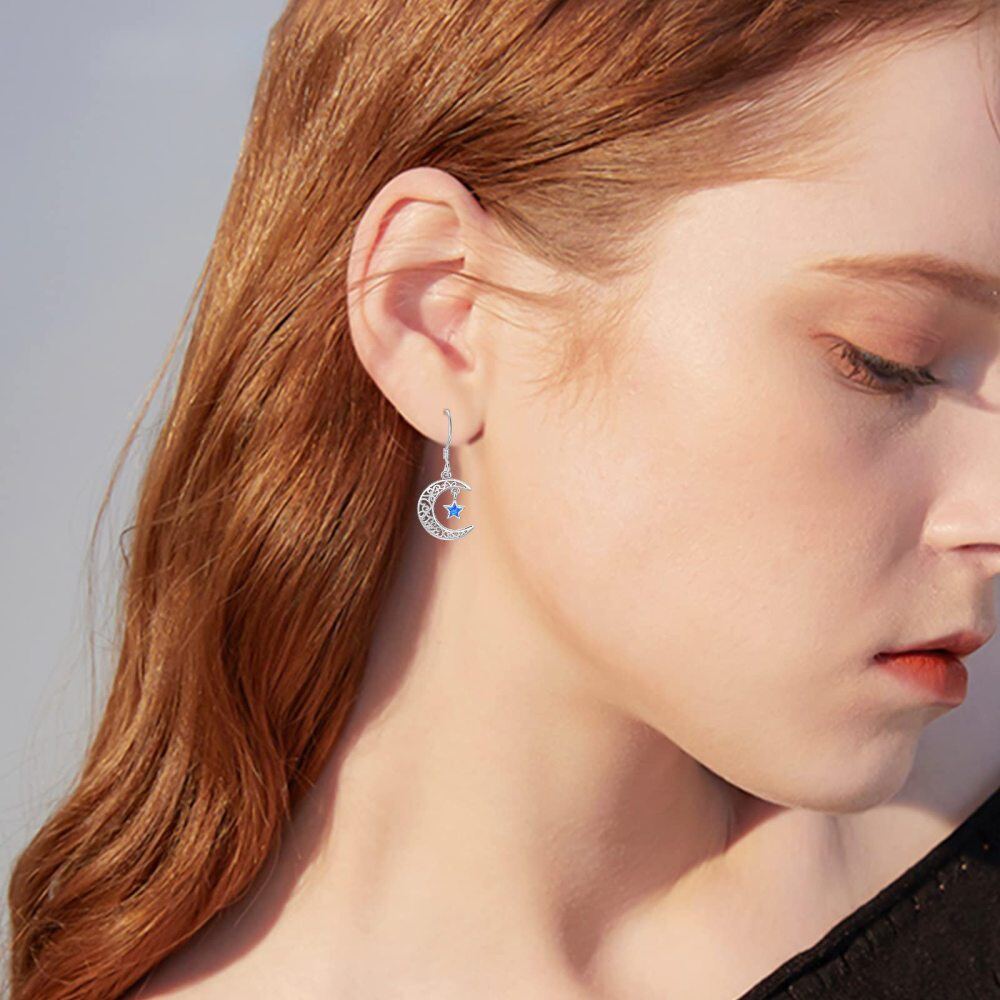 Sterling Silver Opal Moon Drop Earrings-2
