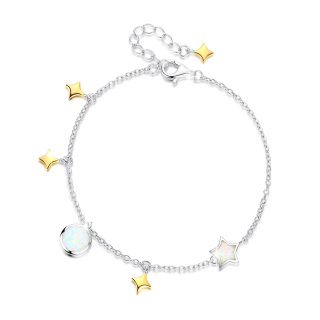 Sterling Silver Opal Moon & Star Charm Bracelet-40