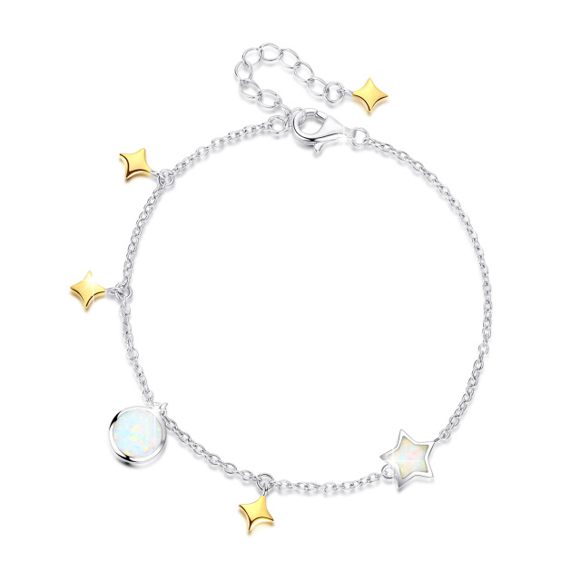 Sterling Silver Opal Moon & Star Pendant Bracelet-3