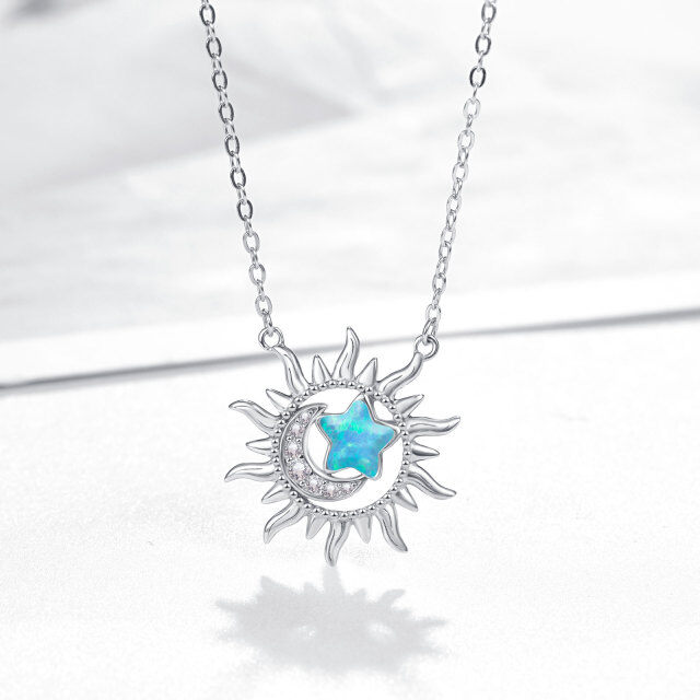 Sterling Silber Opal Mond & Sonne Anhänger Halskette-3