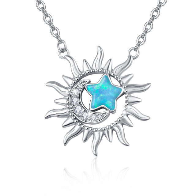 Sterling Silver Opal Moon & Sun Pendant Necklace-1