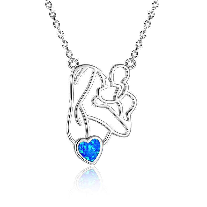 Sterling Silver Opal Mother & Daughter Pendant Necklace-14