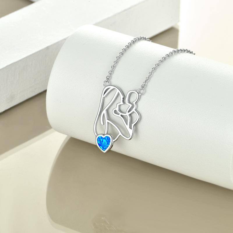 Sterling Silver Opal Mother & Daughter Pendant Necklace-3