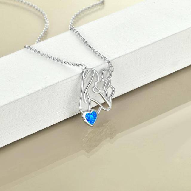 Sterling Silver Opal Mother & Daughter Pendant Necklace-4