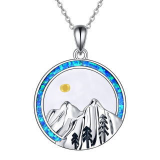 Sterling Silver Opal Mountains & Mustard Seeds Pendant Necklace-3