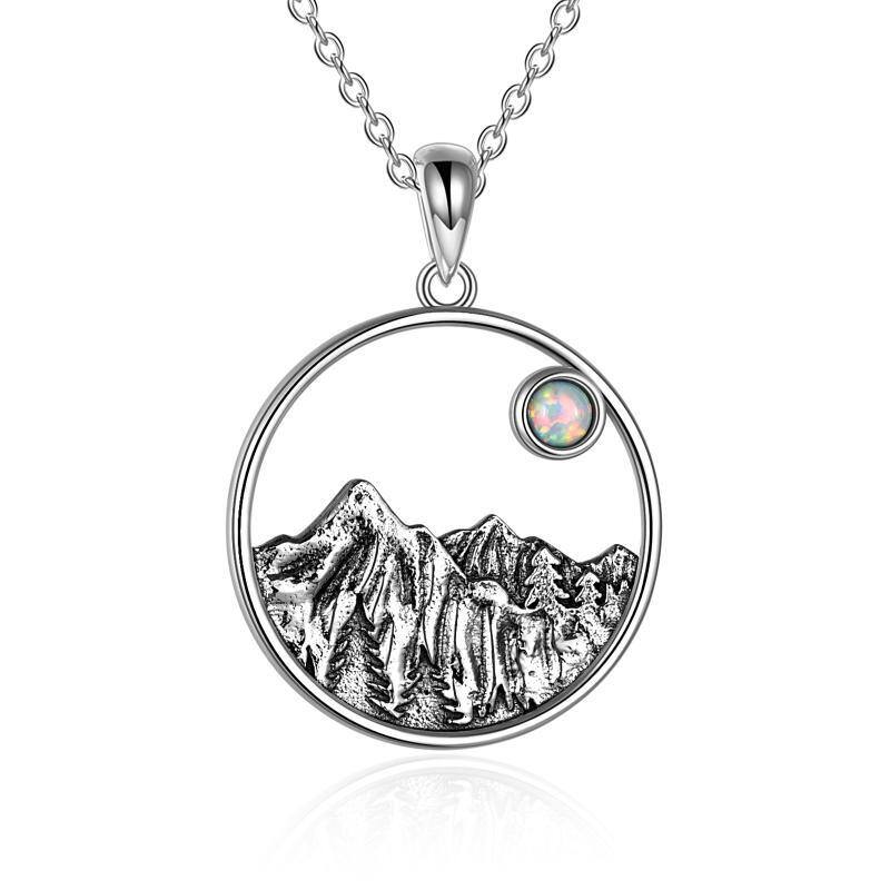 Sterling Silber Opal Berge Anhänger Halskette-1