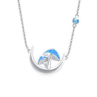 Sterling Silver Opal Mushroom & Moon Pendant Necklace-31