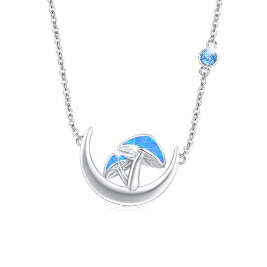 Collier en argent sterling avec pendentif champignon et lune en opale