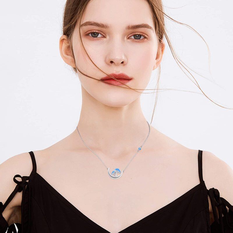 Colar com pingente de lua e cogumelo de opala em prata de lei-2